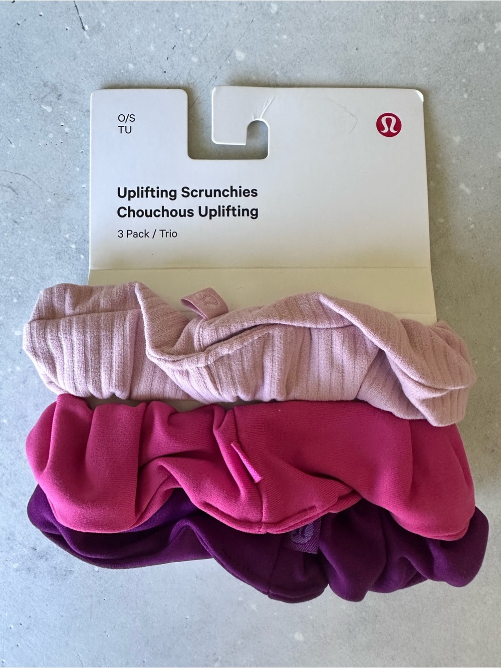 lululemon athletica Uplifting Scrunchies 3-Pack in Light Pink, Hot Pink, Purple
